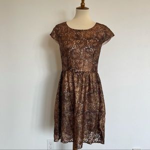 Kensie gold lace dress short sleeves size medium